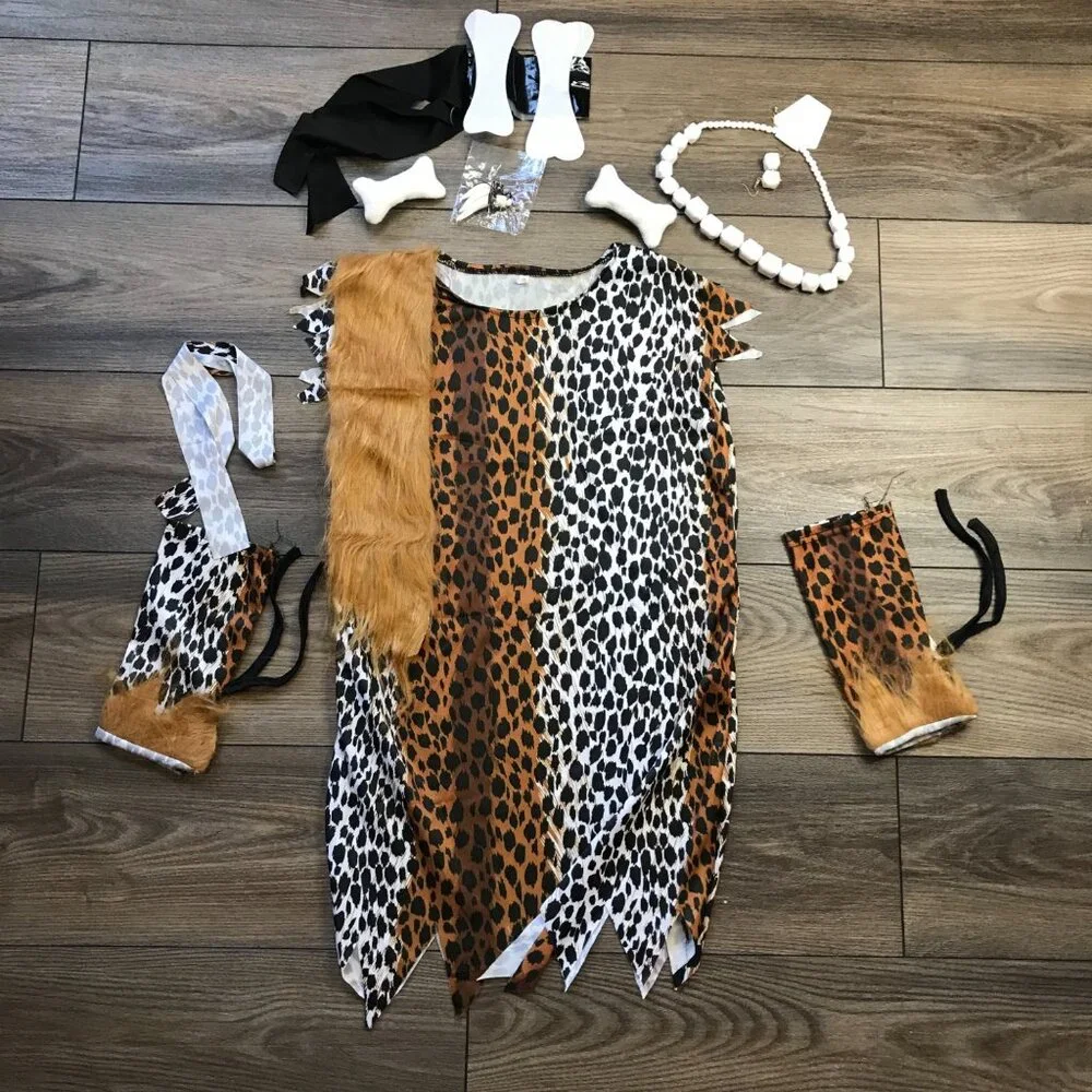 Cave Girl Costume Historical Stone Age‎ Girls M Halloween, Primitive Cosplay NEW